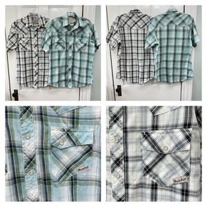 2 Wrangler Wrancher western wear pearl snap short sleeve shirt women's medium